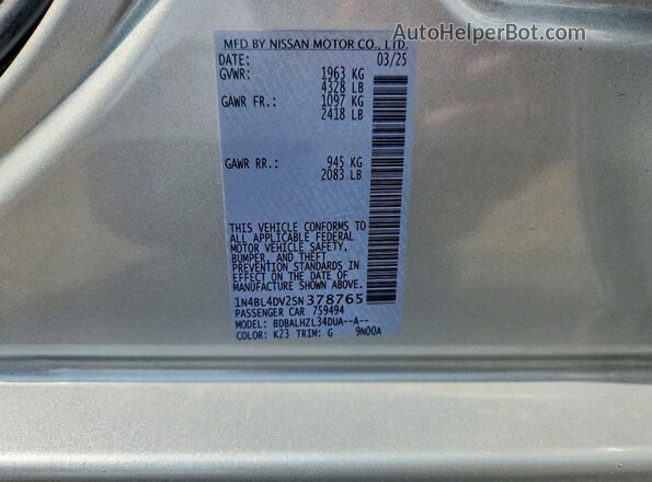 1N4BL4DV2SN378765 2025 NISSAN ALTIMA Silver VIN კოდის სტიკერის ხედი