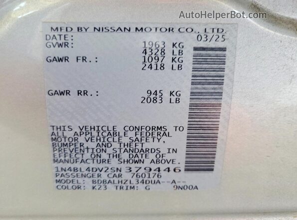 1N4BL4DV2SN379446 2025 NISSAN ALTIMA Серебряный Вид подкапотного пространства