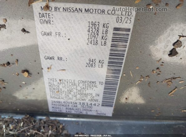 1N4BL4DV4SN381442 2025 NISSAN ALTIMA Gray Vista del compartimento del motor
