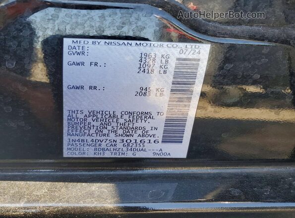 1N4BL4DV7SN301616 2025 NISSAN ALTIMA Black Widok komory silnika