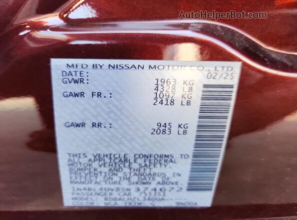 1N4BL4DV8SN374672 2025 NISSAN ALTIMA Red Widok komory silnika