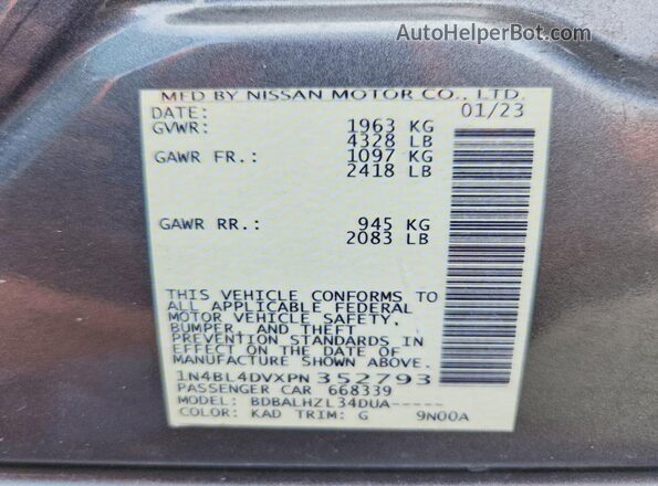 1N4BL4DVXPN352793 2023 NISSAN ALTIMA Серый Вид подкапотного пространства