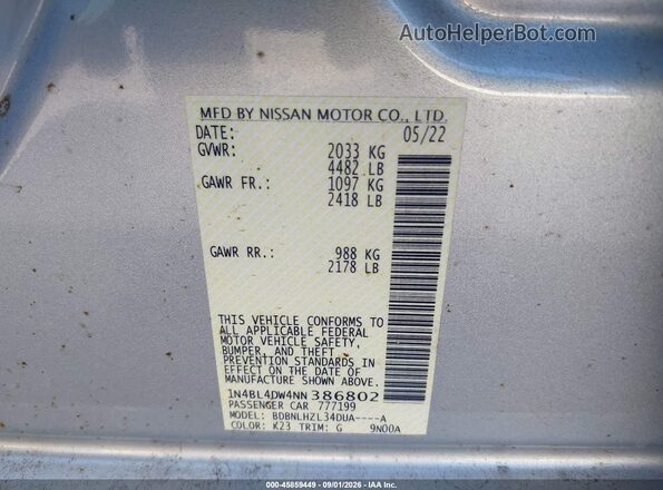 1N4BL4DW4NN386802 2022 NISSAN ALTIMA Silver Vista del compartimento del motor