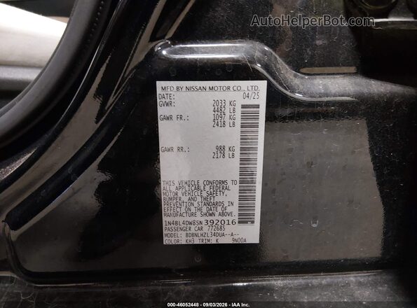 1N4BL4DW8SN392016 2025 NISSAN ALTIMA Black Շարժիչի բաժամունքի տեսք