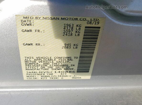 1N4BL4EV3LC140886 2020 NISSAN ALTIMA Silver Engine compartment view