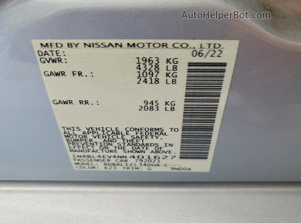 1N4BL4EV4NN401627 2022 NISSAN ALTIMA Silver Widok komory silnika