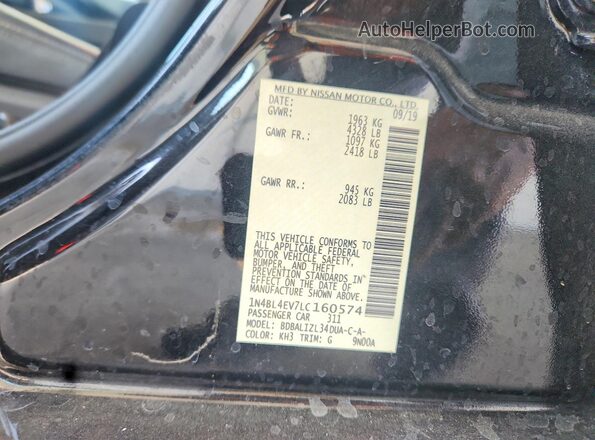 1N4BL4EV7LC160574 2020 NISSAN ALTIMA Black Вид наклейки з VIN-кодом