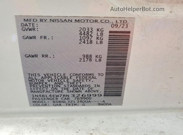 1N4BL4EW7RN326999 2024 NISSAN ALTIMA White Вид підкапотного простору