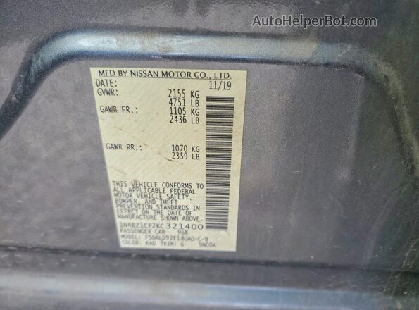 1N4BZ1CP2KC321400 2019 NISSAN LEAF Charcoal Vista interior de 360 grados