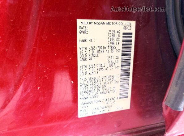 1N6AD0ER0KN791004 2019 NISSAN FRONTIER Red Շարժիչի բաժամունքի տեսք