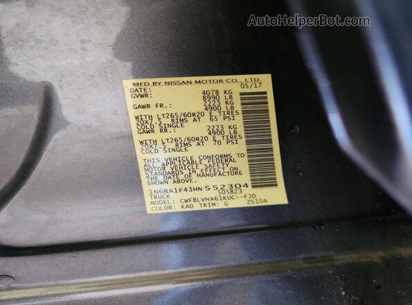 1N6BA1F43HN552304 2017 NISSAN TITAN Gray Вид підкапотного простору