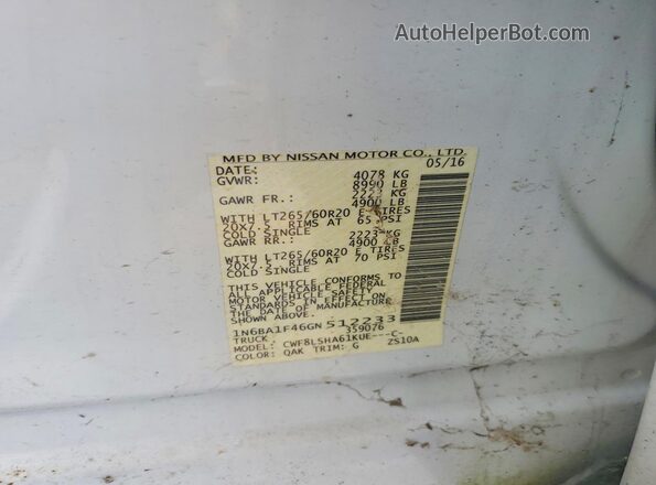 1N6BA1F46GN512233 2016 NISSAN TITAN White Engine compartment view