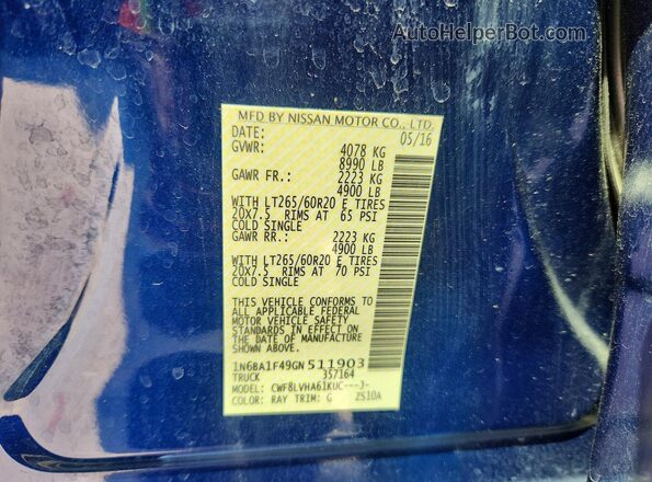 1N6BA1F49GN511903 2016 NISSAN TITAN Blue Vista del compartimento del motor