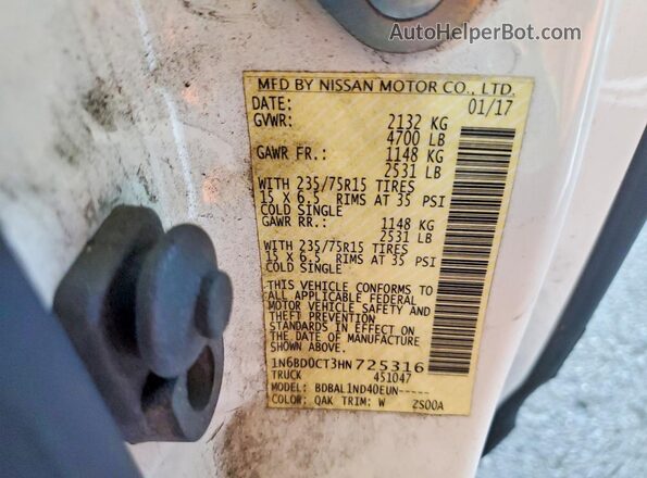 1N6BD0CT3HN725316 2017 NISSAN FRONTIER White Vista del compartimento del motor
