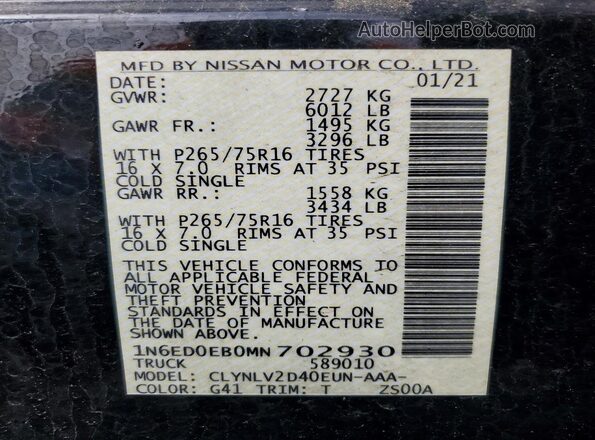 1N6ED0EB0MN702930 2021 NISSAN FRONTIER Black Vista del compartimento del motor