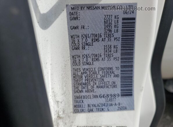 1N6ED1CL3RN668989 2024 NISSAN FRONTIER Белый 