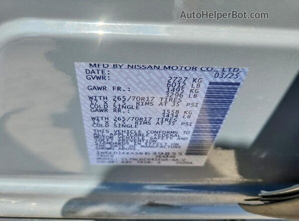 1N6ED1EKXSN639855 2025 NISSAN FRONTIER Gray VIN կոդի պիտակի տեսք