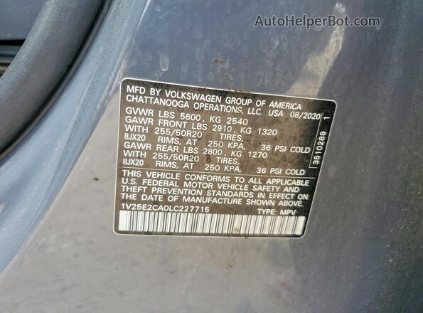 1V25E2CA0LC227715 2020 VOLKSWAGEN ATLAS Серый Вид подкапотного пространства