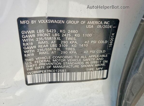 1V2BMPE87RC012581 2024 VOLKSWAGEN ID.4 White VIN կոդի պիտակի տեսք