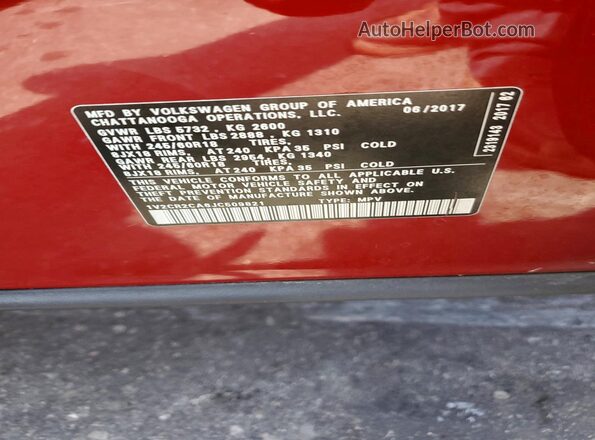 1V2CR2CA6JC509821 2018 VOLKSWAGEN ATLAS Red VIN sticker view