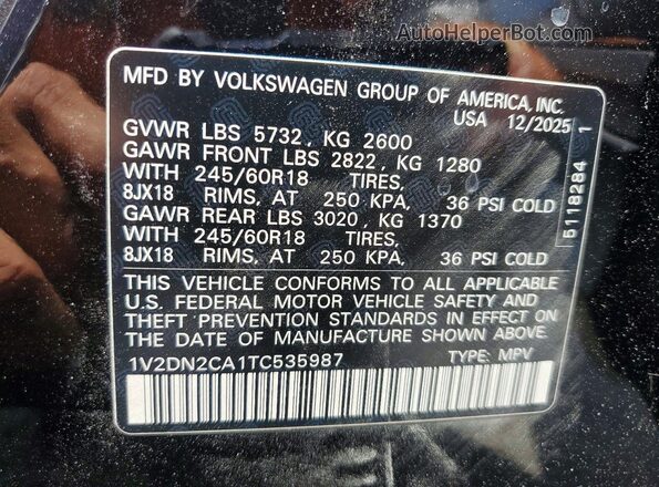 1V2DN2CA1TC535987 2026 VOLKSWAGEN ATLAS Black Սալոնի 360 աստիճան տեսք