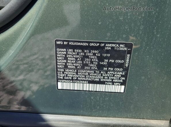 1V2FN2CA1TC525582 2026 VOLKSWAGEN ATLAS Green VIN sticker view