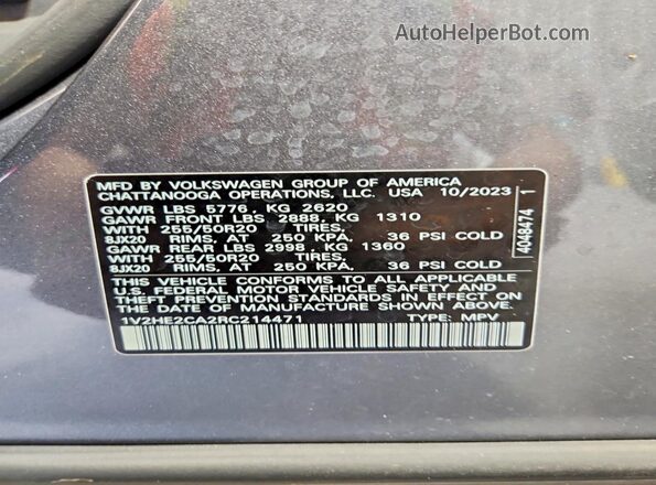 1V2HE2CA2RC214471 2024 VOLKSWAGEN ATLAS Gray Engine compartment view