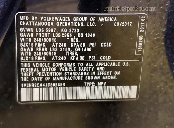 1V2HR2CA4JC502453 2018 VOLKSWAGEN ATLAS Black VIN sticker view
