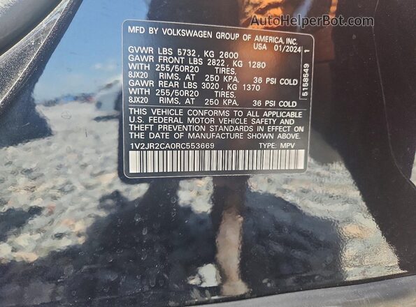1V2JR2CA0RC553669 2024 VOLKSWAGEN ATLAS Black Widok wnętrza 360 stopni