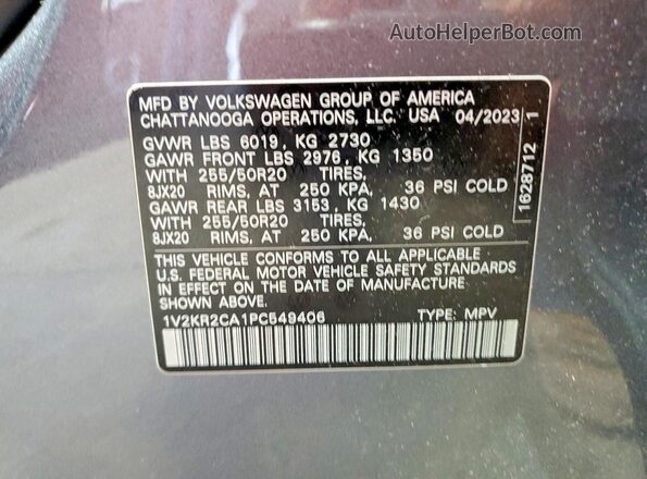 1V2KR2CA1PC549406 2023 VOLKSWAGEN ATLAS Gray Вид наклейки з VIN-кодом