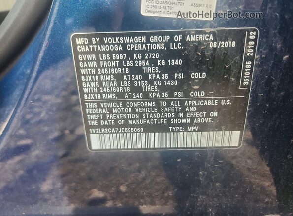 1V2LR2CA7JC595060 2018 VOLKSWAGEN ATLAS Blue VIN sticker view