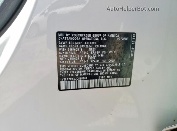 1V2LR2CA9JC555787 2018 VOLKSWAGEN ATLAS White VIN sticker view