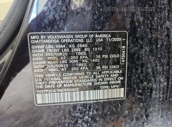 1V2TP2CA1MC550402 2021 VOLKSWAGEN ATLAS Black Вид підкапотного простору