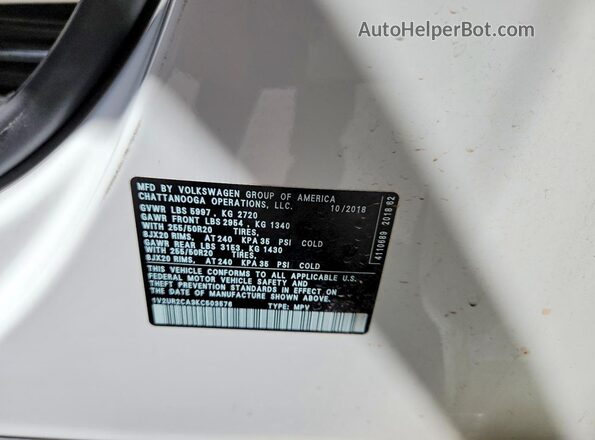 1V2UR2CA3KC503576 2019 VOLKSWAGEN ATLAS White VIN կոդի պիտակի տեսք