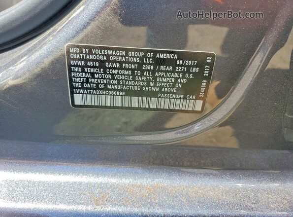 1VWAT7A3XHC080699 2017 VOLKSWAGEN PASSAT Gray Vista del compartimento del motor