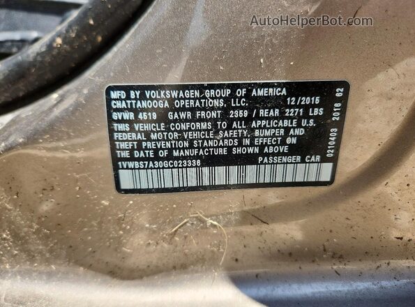 1VWBS7A30GC023336 2016 VOLKSWAGEN PASSAT Tan VIN კოდის სტიკერის ხედი