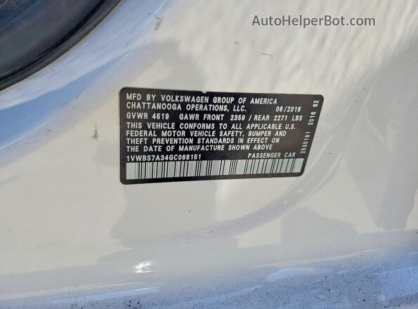 1VWBS7A34GC068151 2016 VOLKSWAGEN PASSAT Белый Вид подкапотного пространства