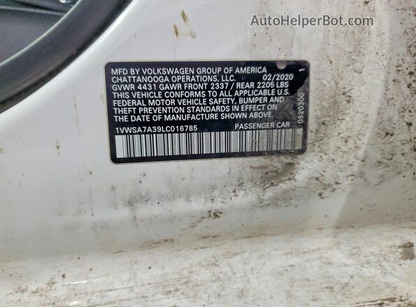 1VWSA7A39LC016785 2020 VOLKSWAGEN PASSAT White Вид підкапотного простору