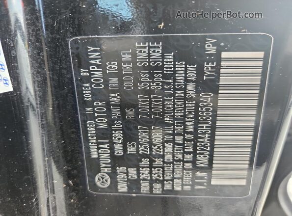 KM8J23A43HU365340 2017 HYUNDAI TUCSON Black Vista interior de 360 grados