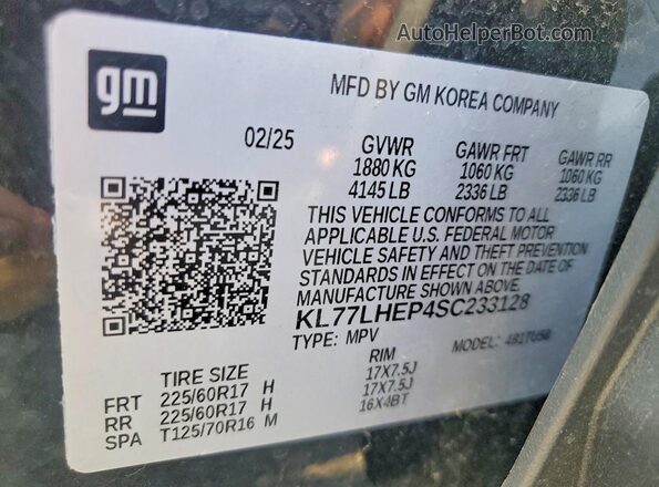 KL77LHEP4SC233128 2025 CHEVROLET TRAX Black 
