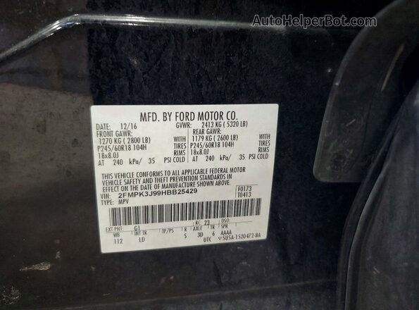 2FMPK3J99HBB25429 2017 FORD EDGE Черный Вид наклейки с VIN-кодом