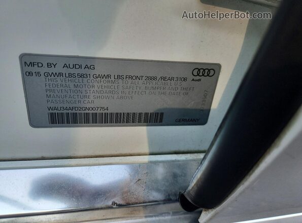 WAU34AFD2GN007754 2016 AUDI A8 White Vista de la etiqueta del VIN
