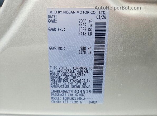 1N4BL4DW2TN309519 2026 NISSAN ALTIMA Серебряный Вид подкапотного пространства