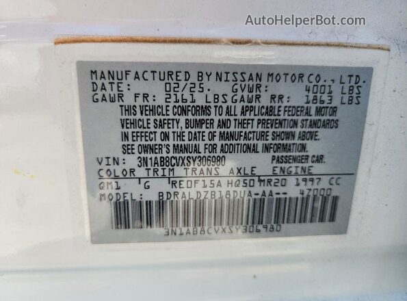 3N1AB8CVXSY306980 2025 NISSAN SENTRA White VIN sticker view