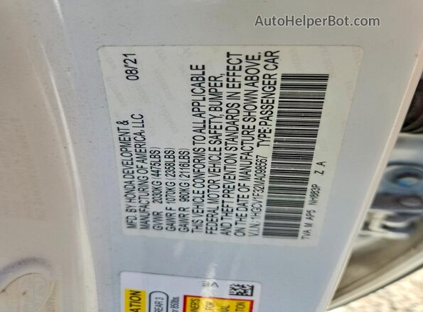 1HGCV1F32MA098567 2021 HONDA ACCORD White Սալոնի 360 աստիճան տեսք