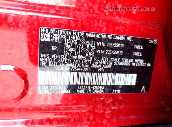 2T3C1RFV2SW443945 2025 TOYOTA RAV4 Red 360 interior view