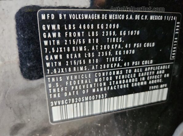 3VV8C7B20SM007937 2025 VOLKSWAGEN TAOS Black 360 interior view