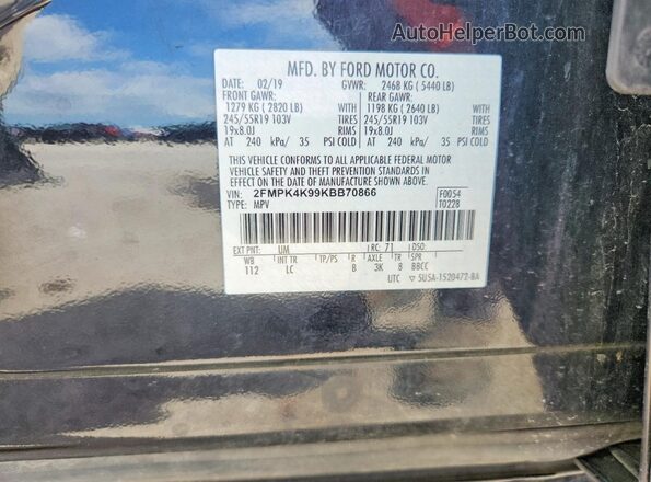 2FMPK4K99KBB70866 2019 FORD EDGE Black Панорамний вид салону 360°