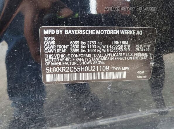 5UXKR2C55H0U21109 2017 BMW X5 Black Vista de la etiqueta del VIN