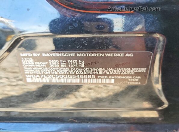 WBA7E2C50GG546685 2016 BMW 7 SERIES Black VIN sticker view